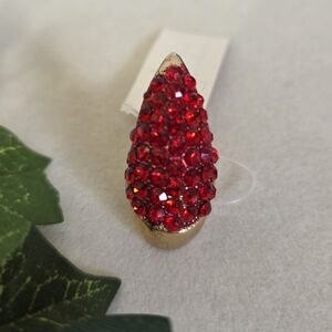 Gold with Red Rhinestones Claw Midi Ring